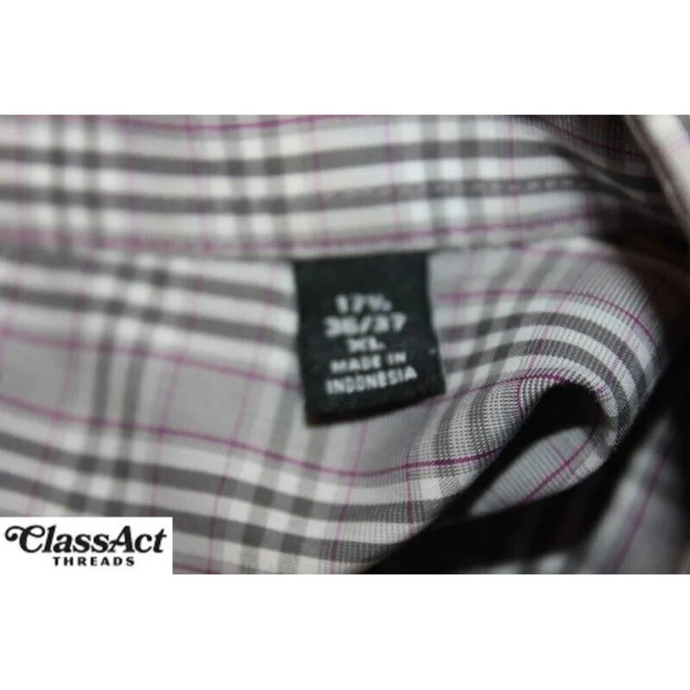 Lauren Ralph Lauren Gray Plaid Slim Fit Performance Stretch 17.5 XL Black Label - Picture 7 of 10